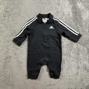 Adidas Baby 6 Months Black 3-Stripe Tracksuit Coverall Romper Zip Cotton